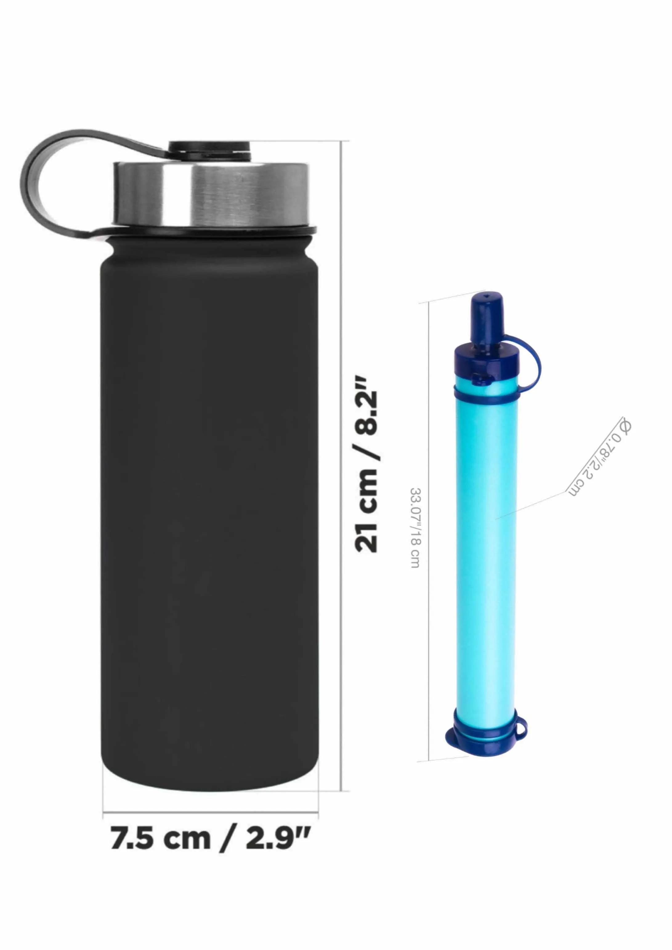 18 oz Stainless Steel Water Bottle and Carbon 0.1-micron Filter