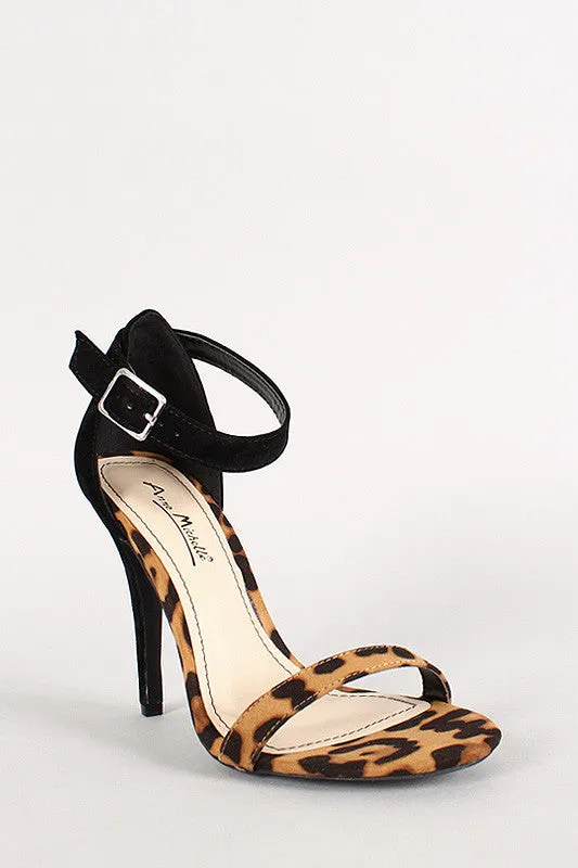 Anne Michelle Leopard Suede Ankle Strap Open Toe Heel