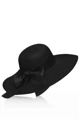 Arleen Black Flat Hat with Ribbon