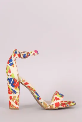 Bamboo Abstract Print Ankle Strap Chunky Heel