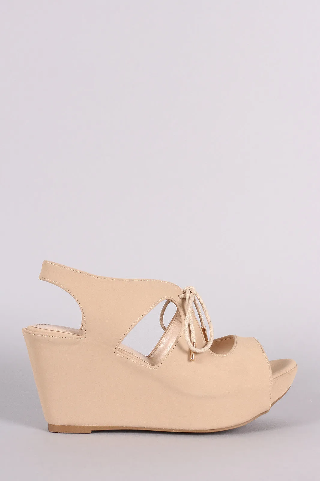 Bamboo Nubuck Cutout Lace-Up Platform Wedge