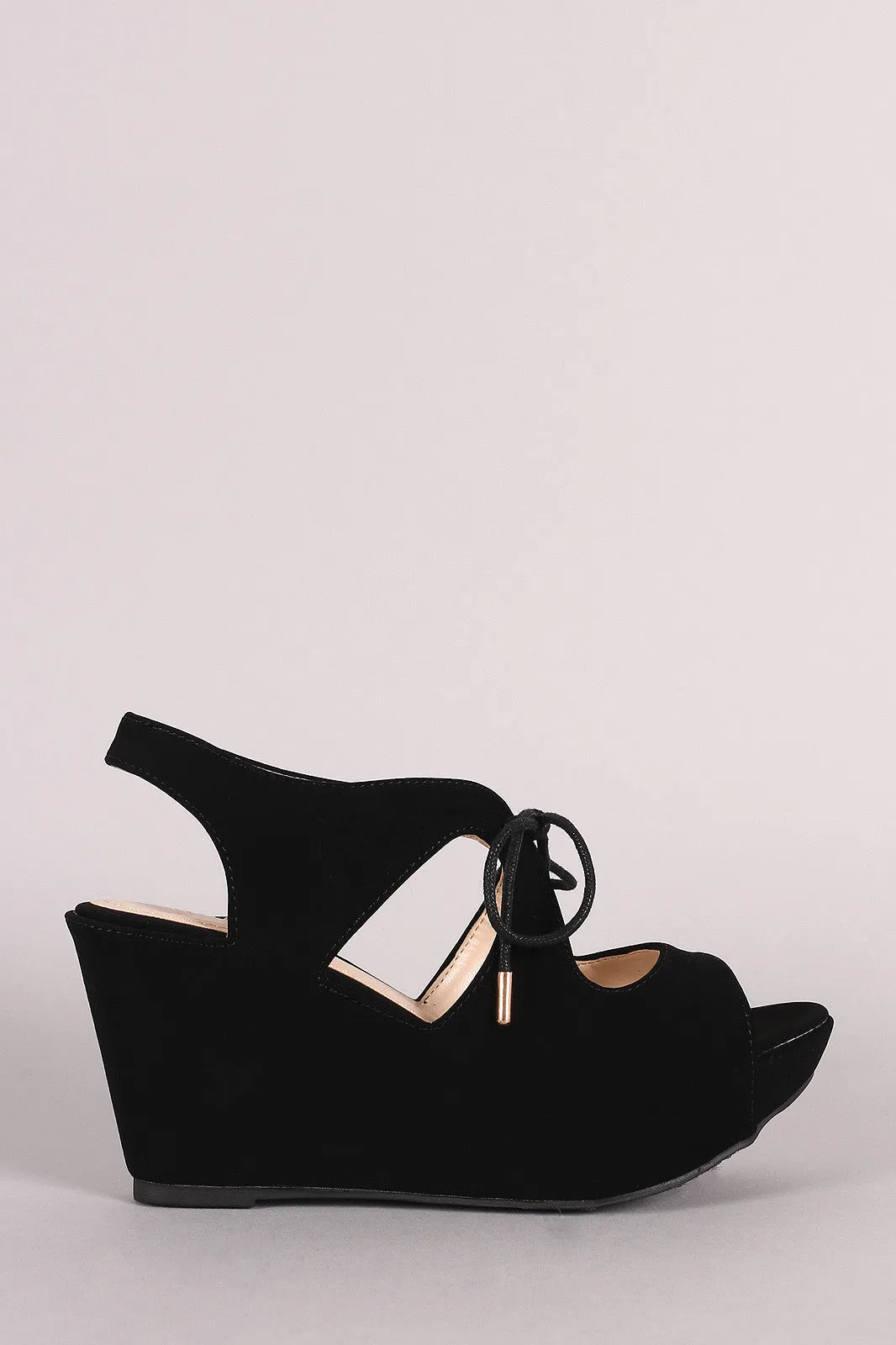 Bamboo Nubuck Cutout Lace-Up Platform Wedge