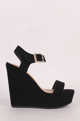 Bamboo Nubuck Open Toe Platform Wedge