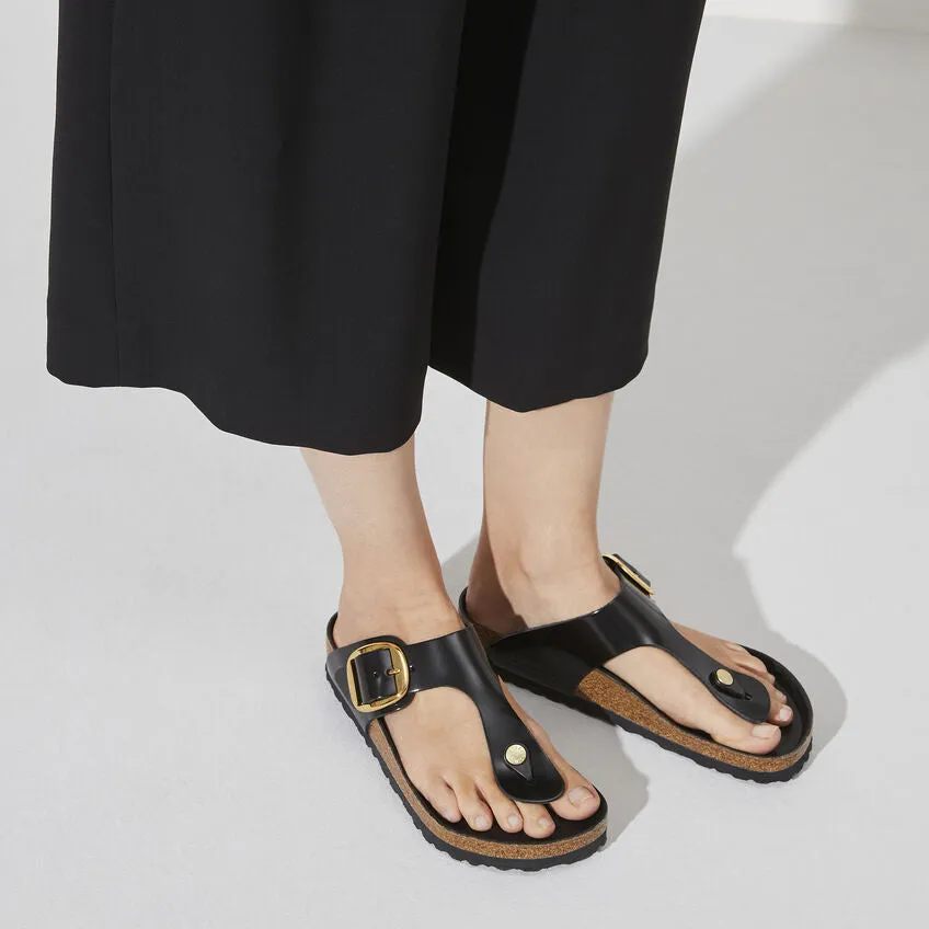 Birkenstock Gizeh Big Buckle Natural Patent in High Shine Black