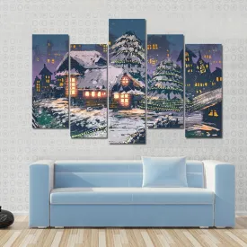 Christmas Night Scene Canvas Wall Art