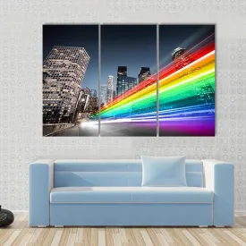 Colorful Rainbow Bus Traffic Canvas Wall Art