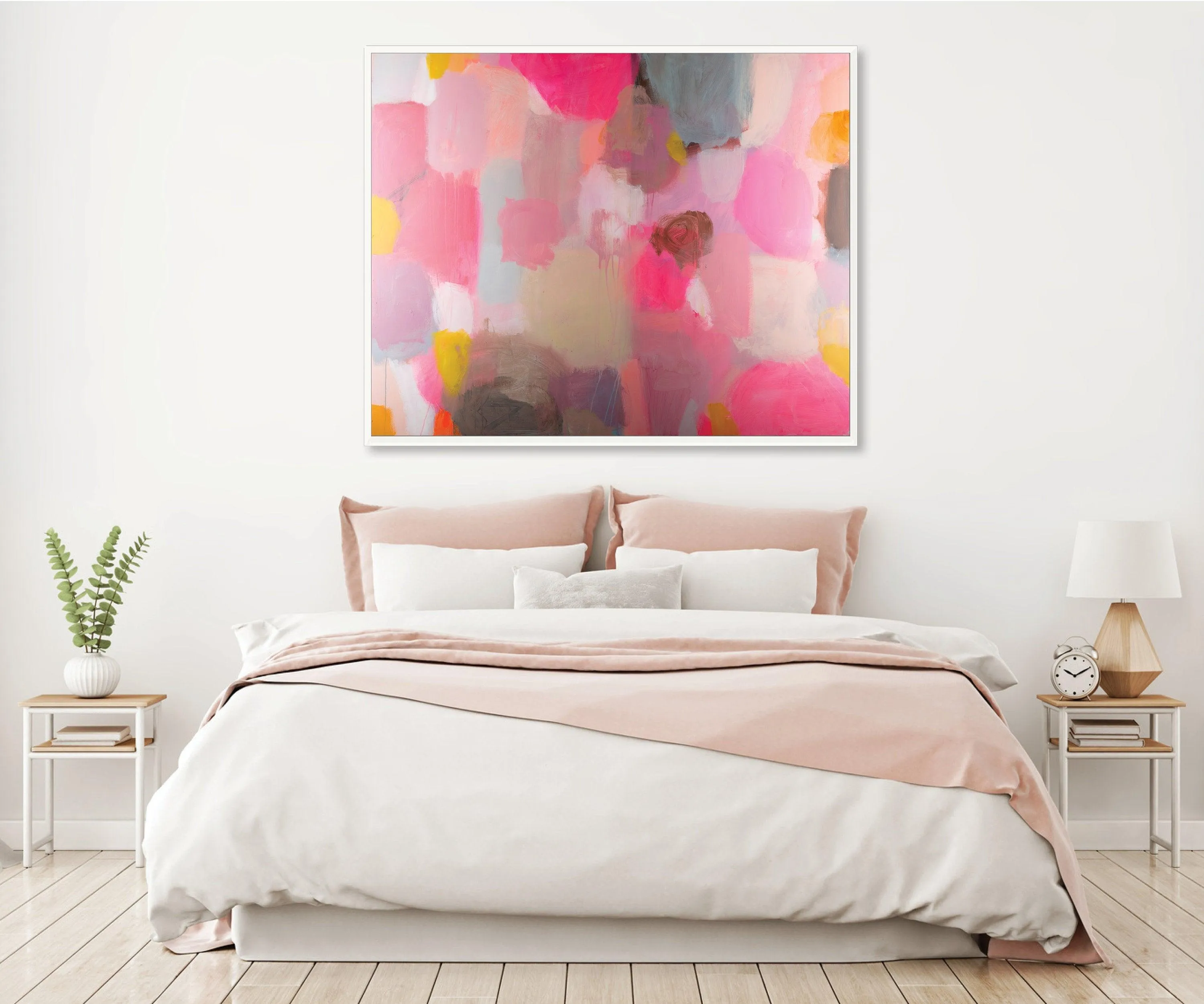 Colorful red pink extra large modern wall art, Landscape print, large abstract painting print, pink and yellow painting, acrylic abstract