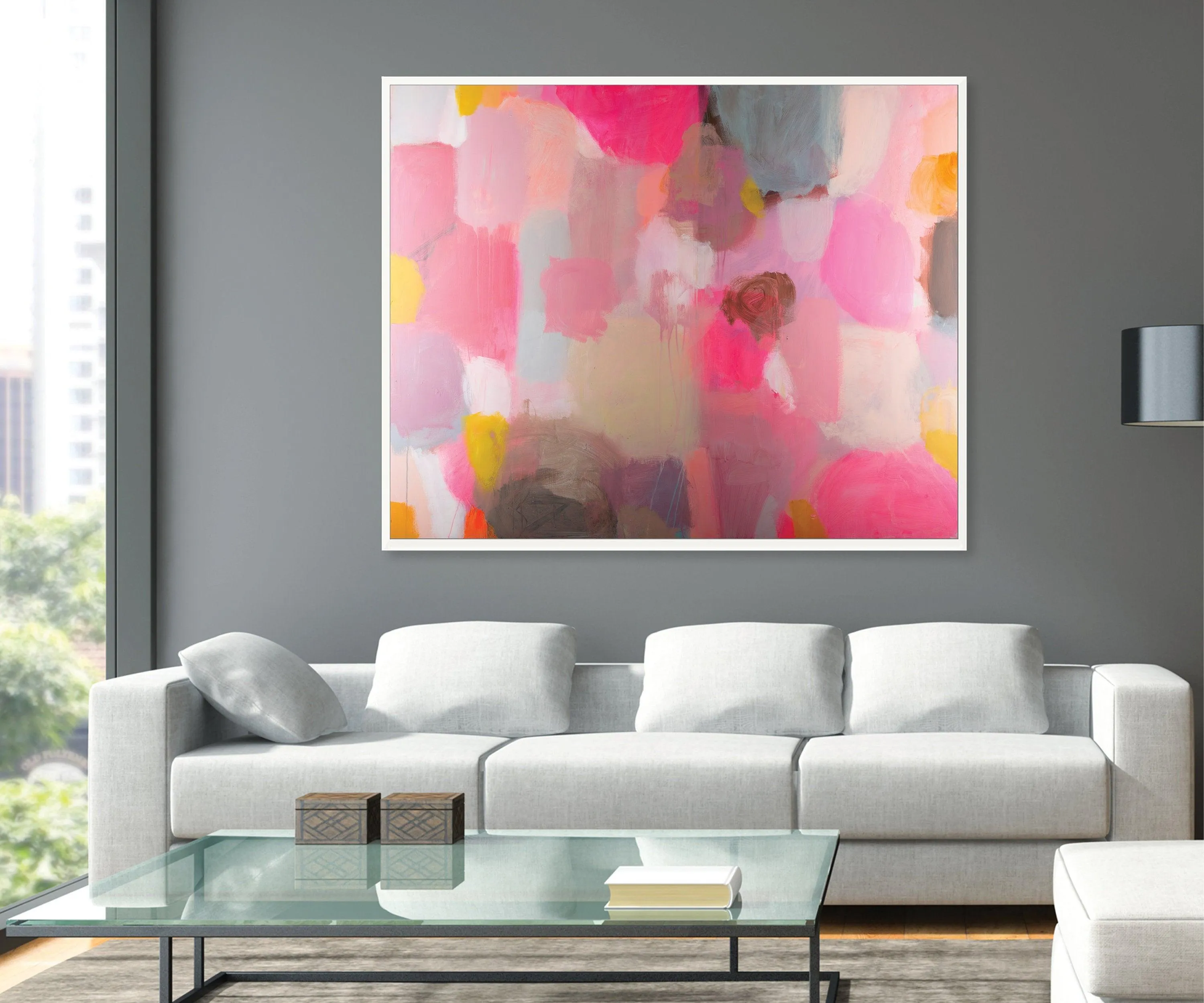 Colorful red pink extra large modern wall art, Landscape print, large abstract painting print, pink and yellow painting, acrylic abstract