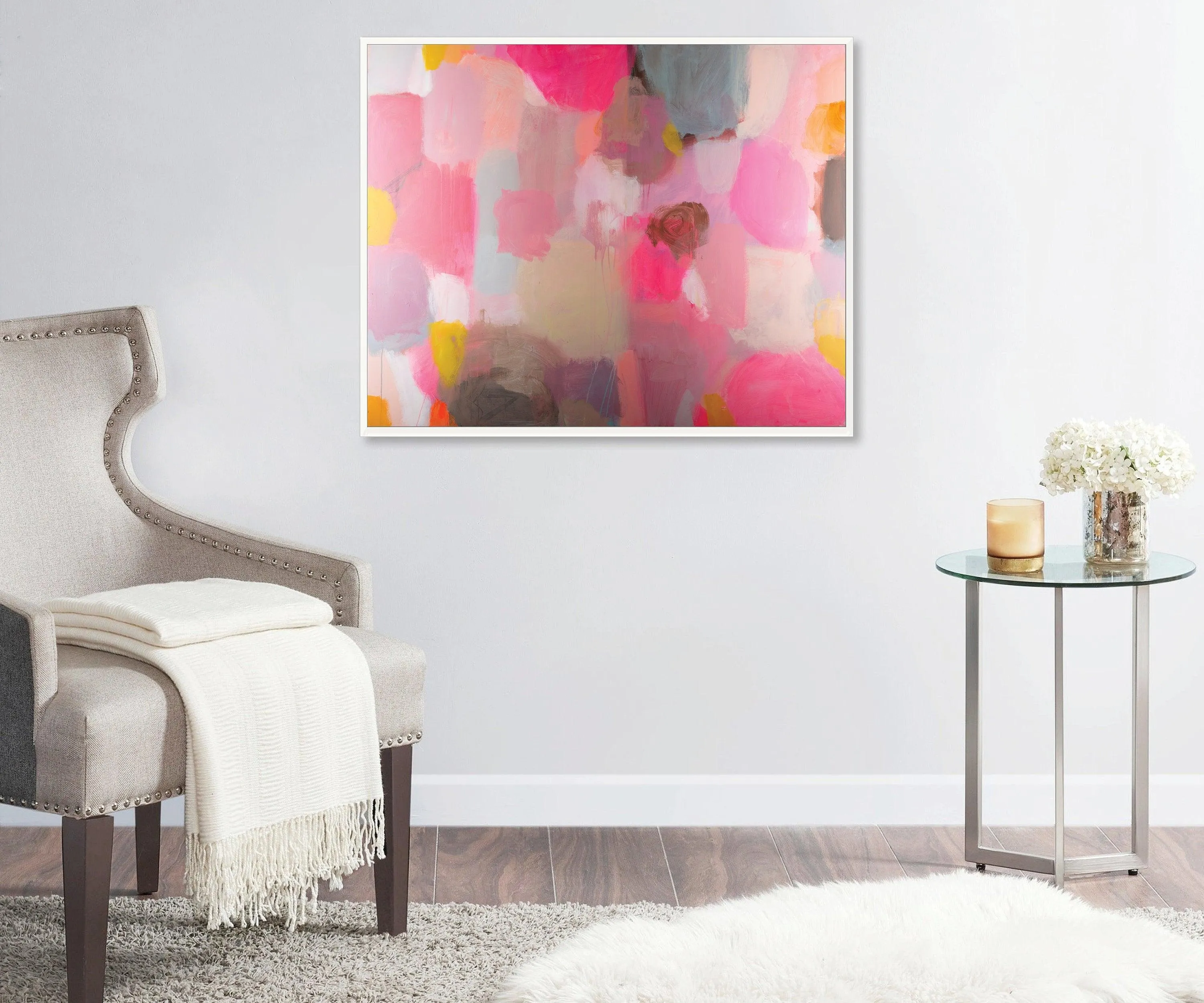 Colorful red pink extra large modern wall art, Landscape print, large abstract painting print, pink and yellow painting, acrylic abstract