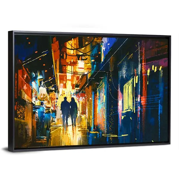 Couple Walking In Alley Canvas Wall Art