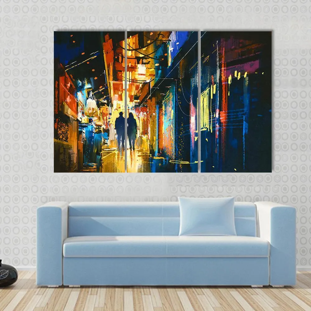 Couple Walking In Alley Canvas Wall Art