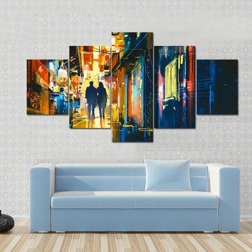 Couple Walking In Alley Canvas Wall Art