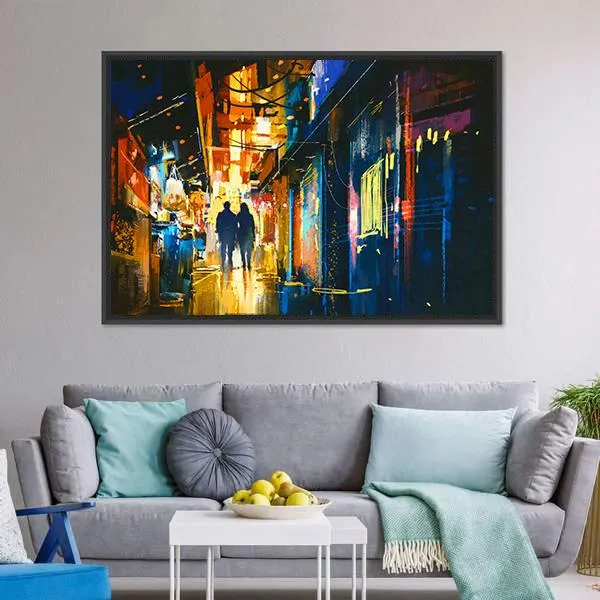 Couple Walking In Alley Canvas Wall Art