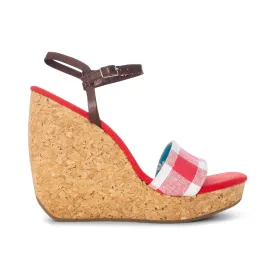 D&G 1990s Red and White Picnic Plaid Cork Wedge Sandals