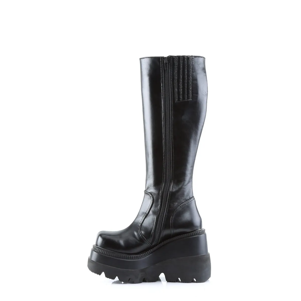 Demonia SHAKER-100 | Black Vegan Leather Knee High Boots