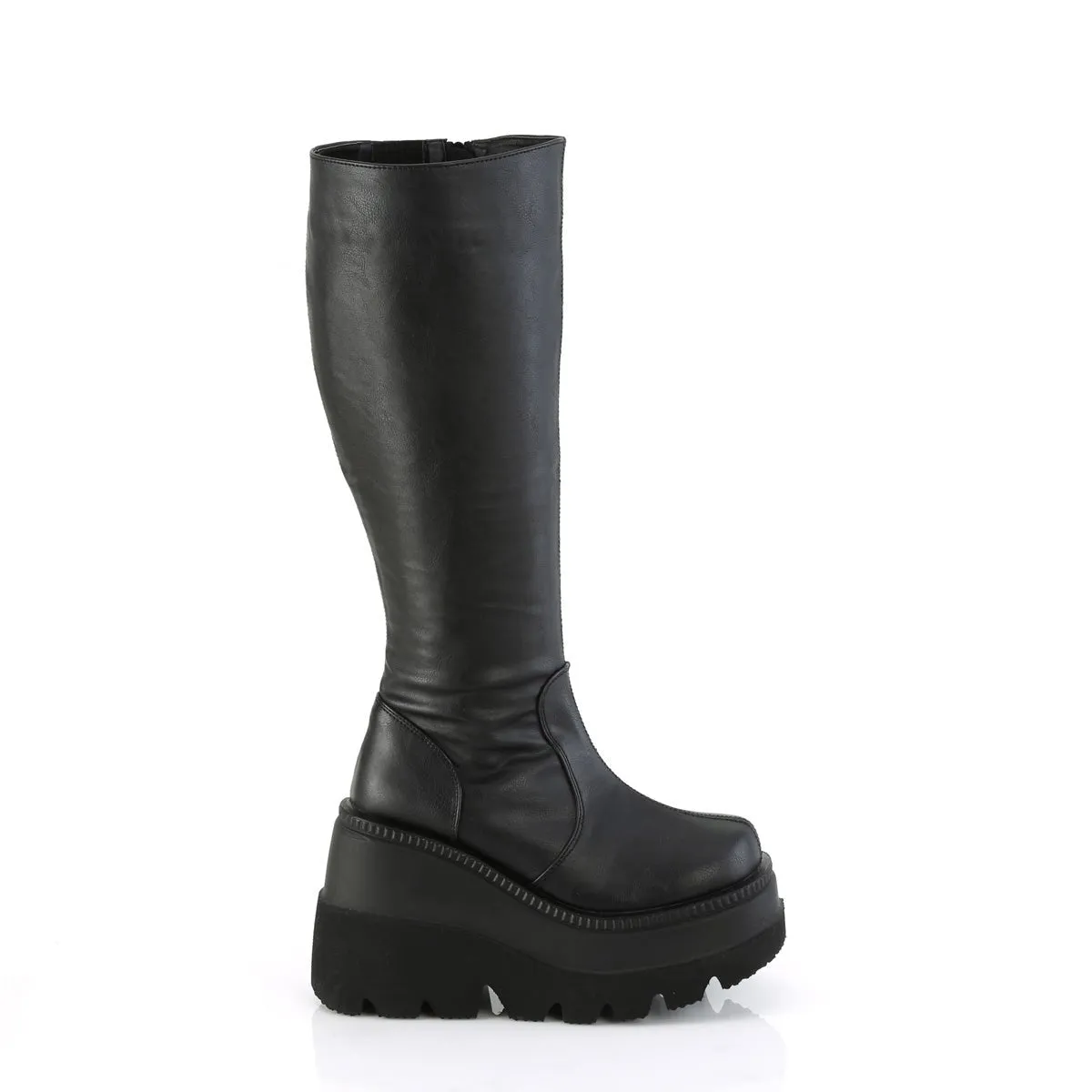 Demonia SHAKER-100WC | Black Vegan Leather Knee High Boots