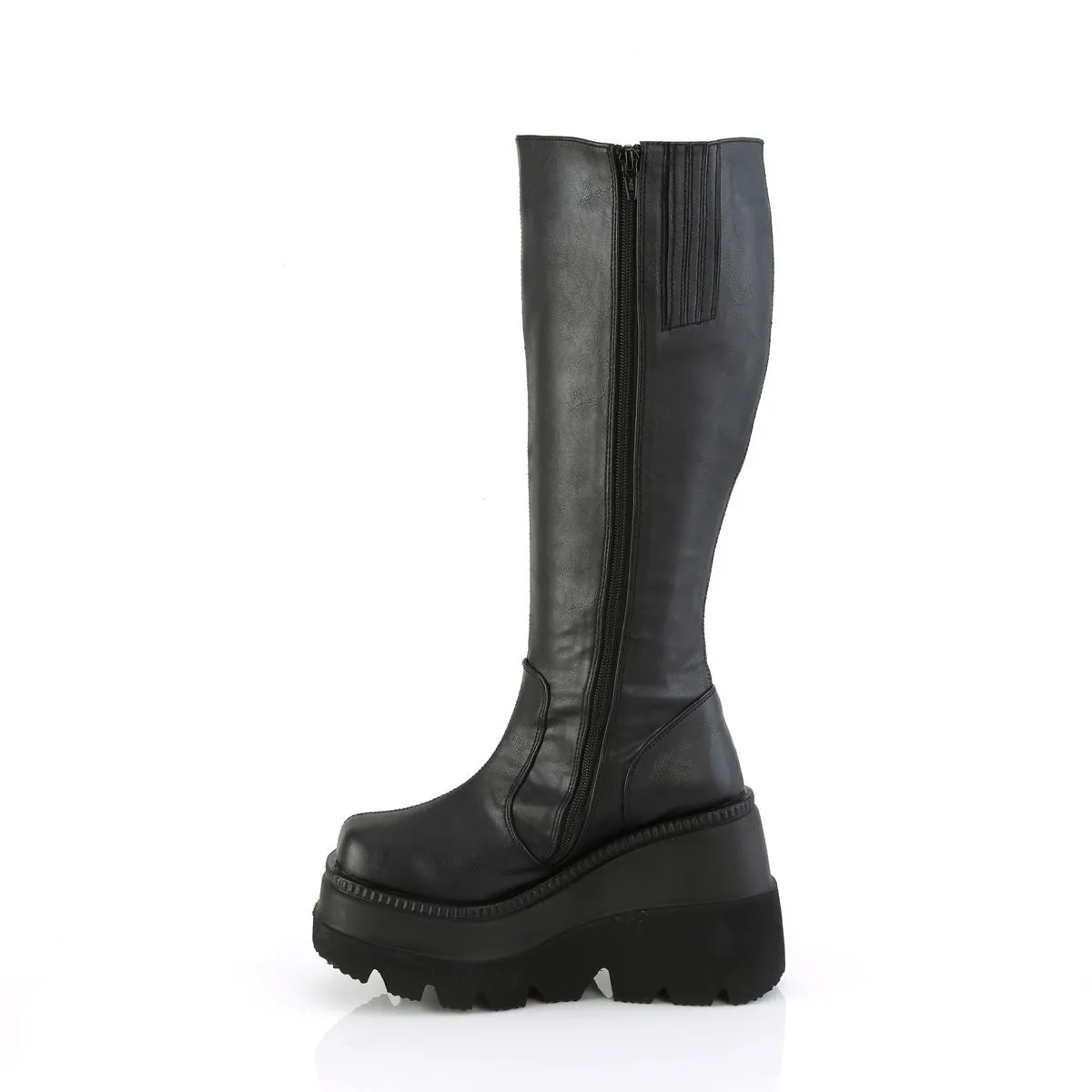 Demonia SHAKER-100WC | Black Vegan Leather Knee High Boots