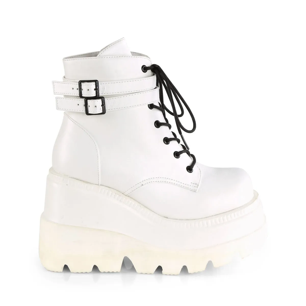 Demonia SHAKER-52 | White Vegan Leather Ankle Boots