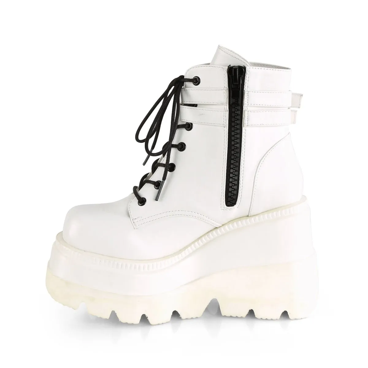 Demonia SHAKER-52 | White Vegan Leather Ankle Boots