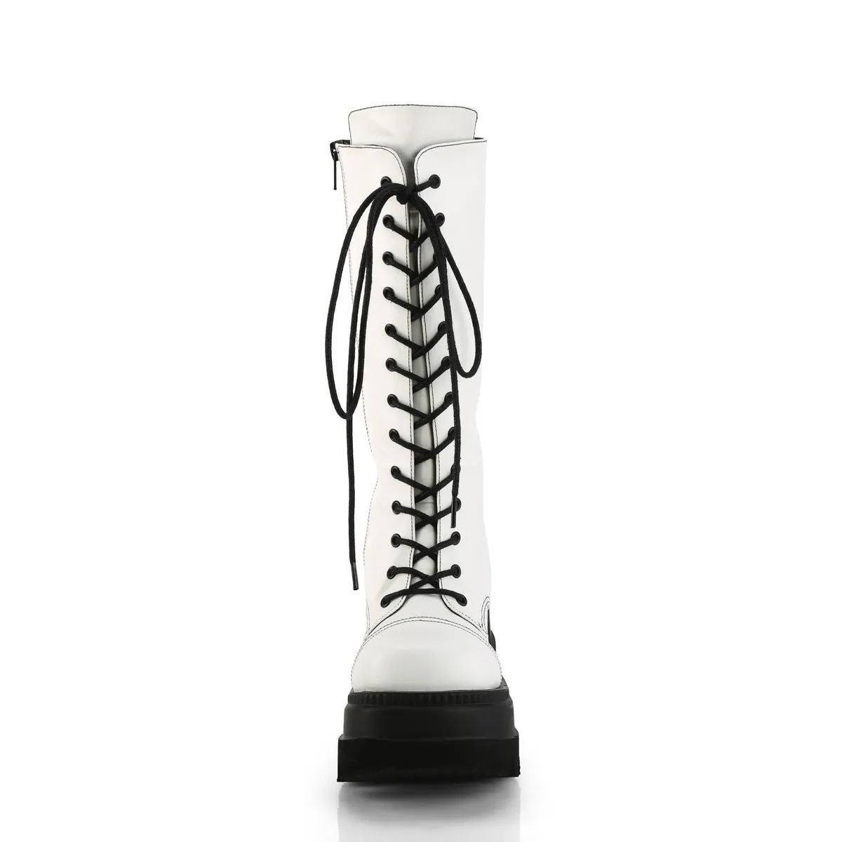 Demonia SHAKER-72 | White Vegan Leather Mid-Calf Boots