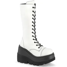 Demonia SHAKER-72 | White Vegan Leather Mid-Calf Boots