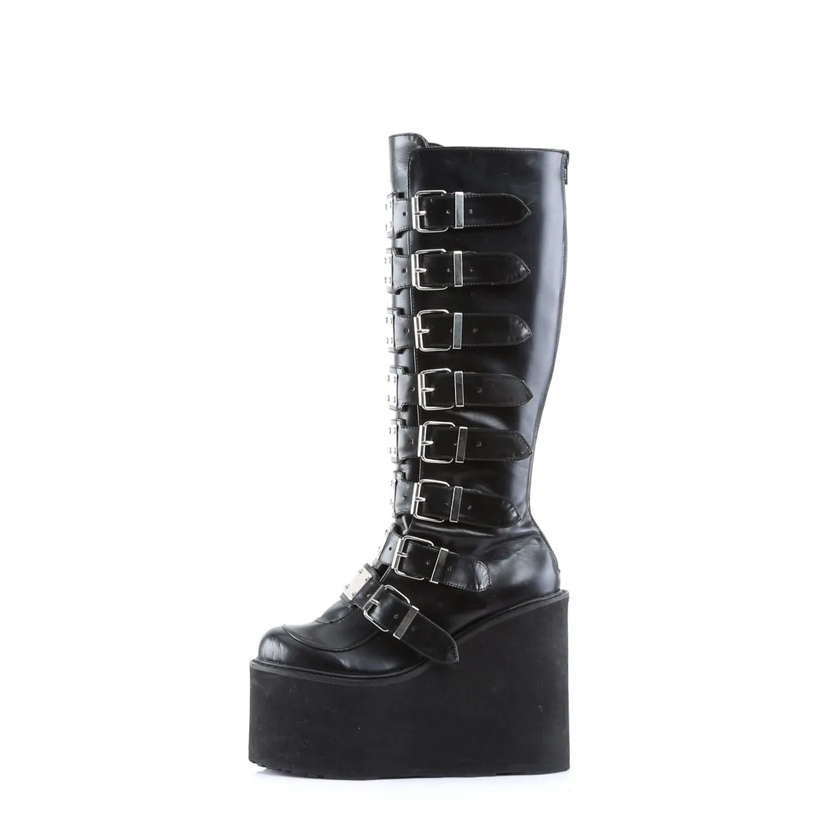 Demonia SWING-815 | Black Vegan Leather Knee High Boots