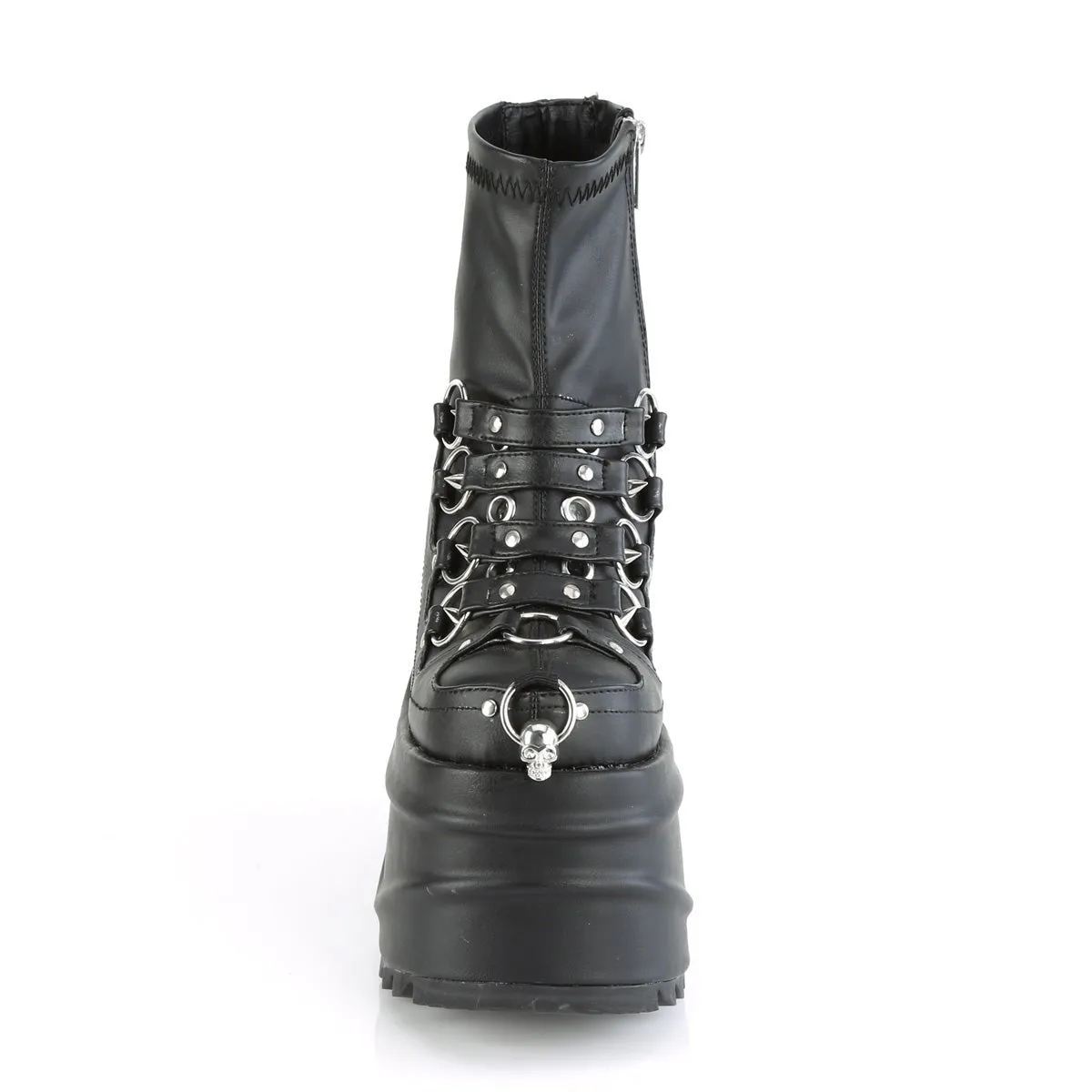 Demonia WAVE-110 | Black Stretch Vegan Leather Ankle Boots