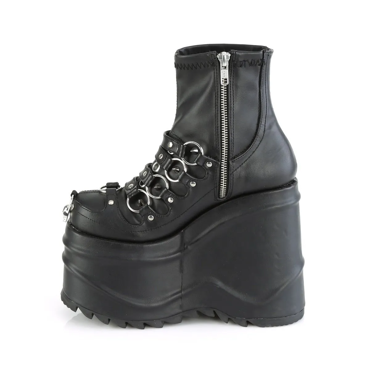 Demonia WAVE-110 | Black Stretch Vegan Leather Ankle Boots