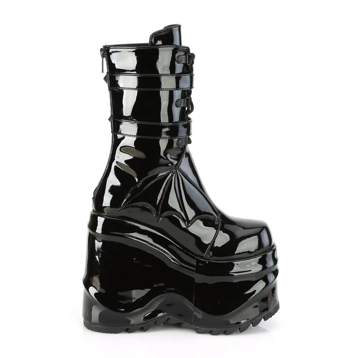 Demonia WAVE-150 | Black Patent Leather Mid-Calf Boots