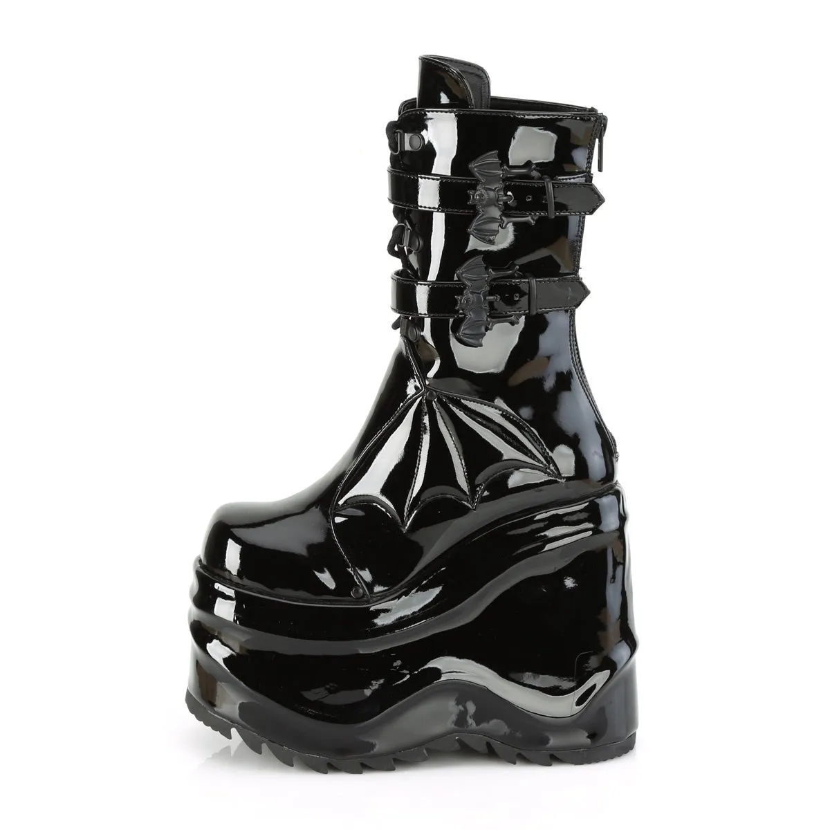 Demonia WAVE-150 | Black Patent Leather Mid-Calf Boots