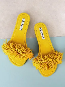 Fringe Slip On Slides YELLOW