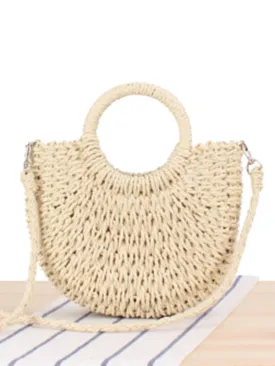 Half round straw woven beach bag