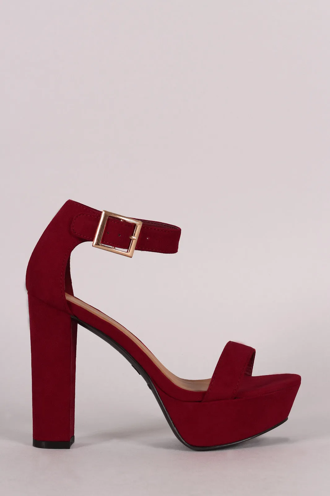 Halie - Suede Buckle Chunky Platform Heel