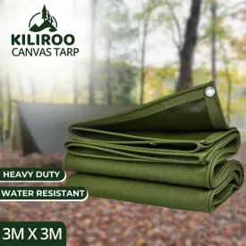 Heavy Duty Waterproof Breathable Canvas Tarp 3X3m Army Green