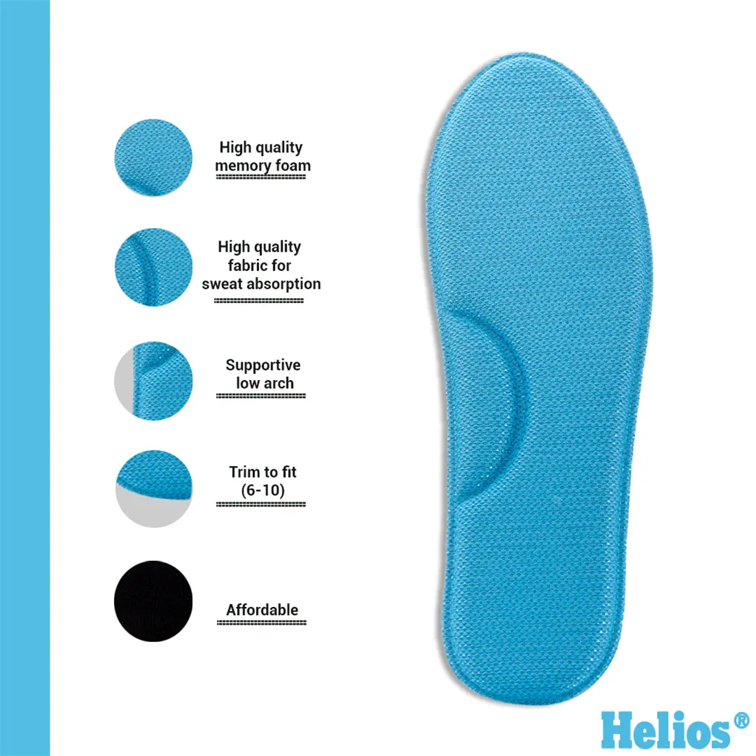 Helios Memory Foam Insole - Size 6-10 (Trim to Fit)