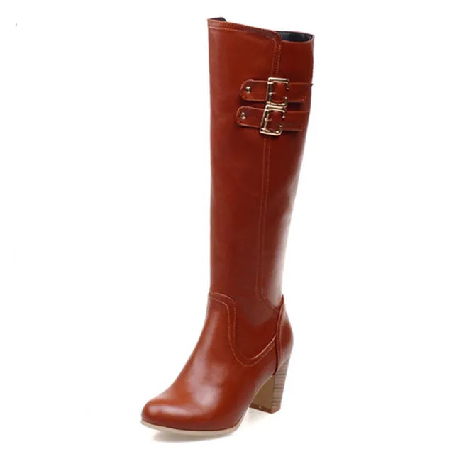 high heels buckles winter knee-high Boots