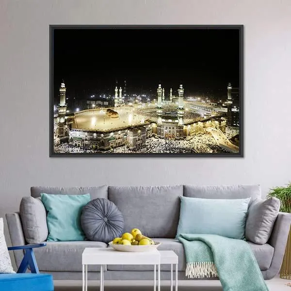 Holy Kaaba At Night Canvas Wall Art