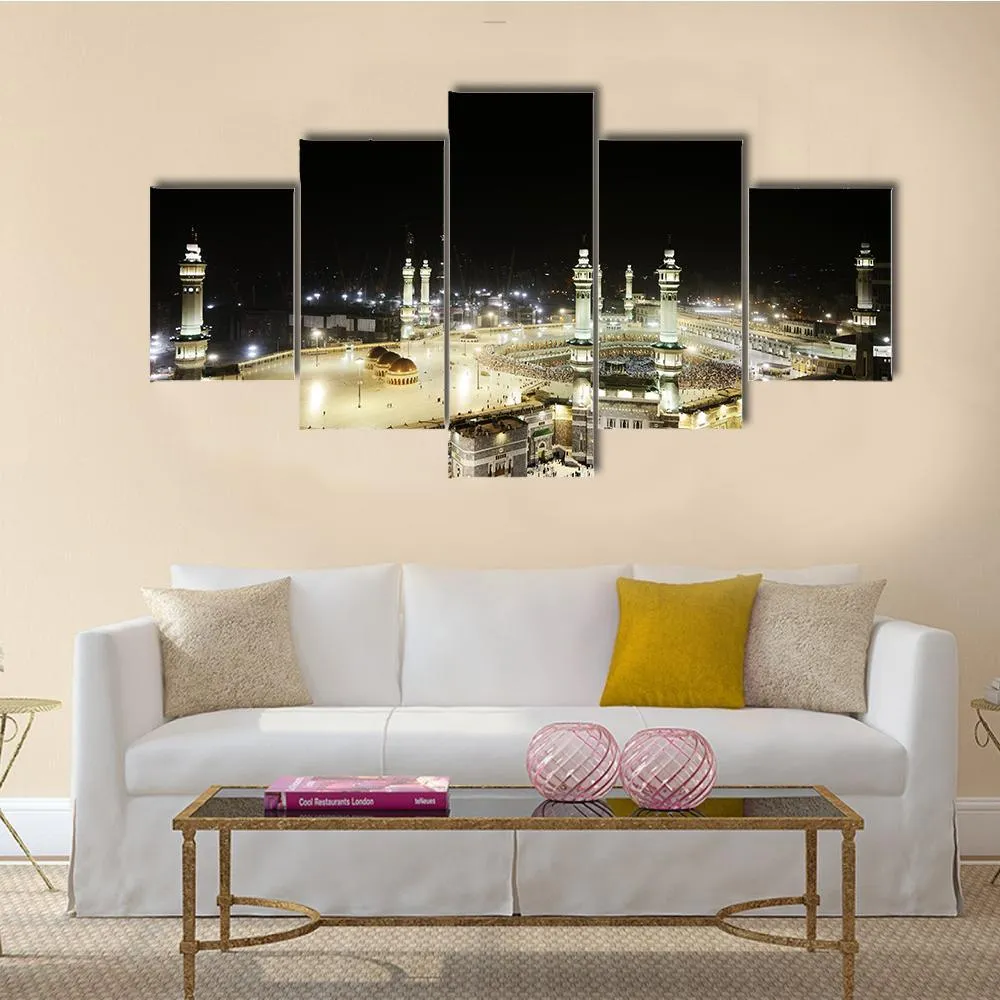 Holy Kaaba At Night Canvas Wall Art