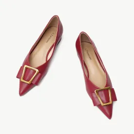 Hot Geometric Buckle Pointed Toe Flats Red