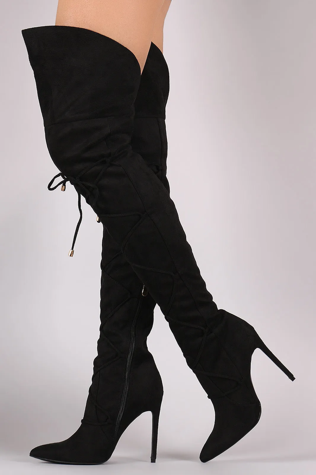 Lace Front Pointy Toe OTK Stiletto Boots