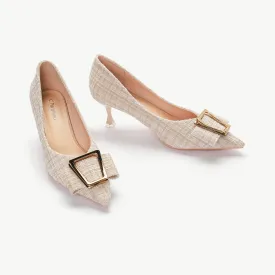 Metal Tie Tweed Pumps (Olivia) Beige