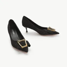 Metal Tie Tweed Pumps (Olivia) Black