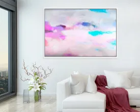 Pink clouds wall art extra large abstract print, Blush Canvas Print, White Home Decor, Vibrant and colorful abstract painting