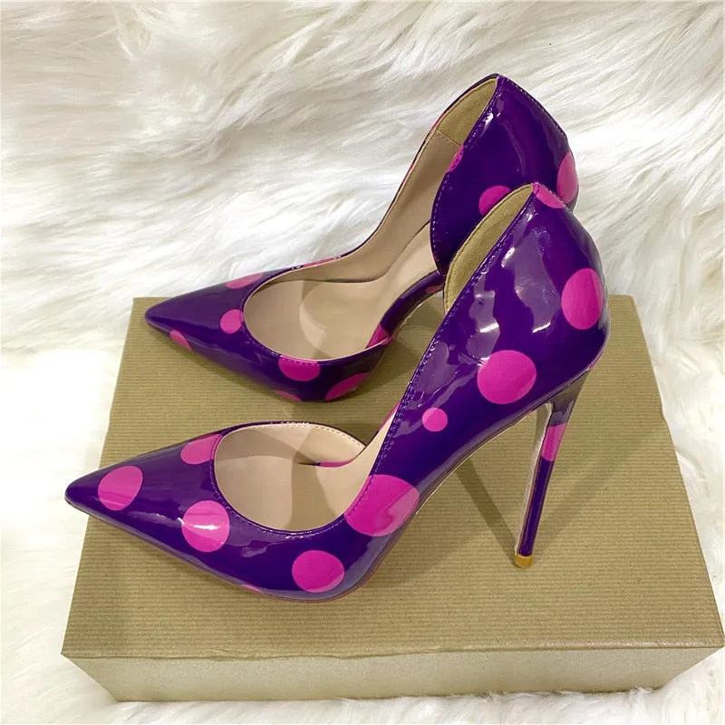 Pre Order:  Polka Dots Purple Patent Stiletto Pumps