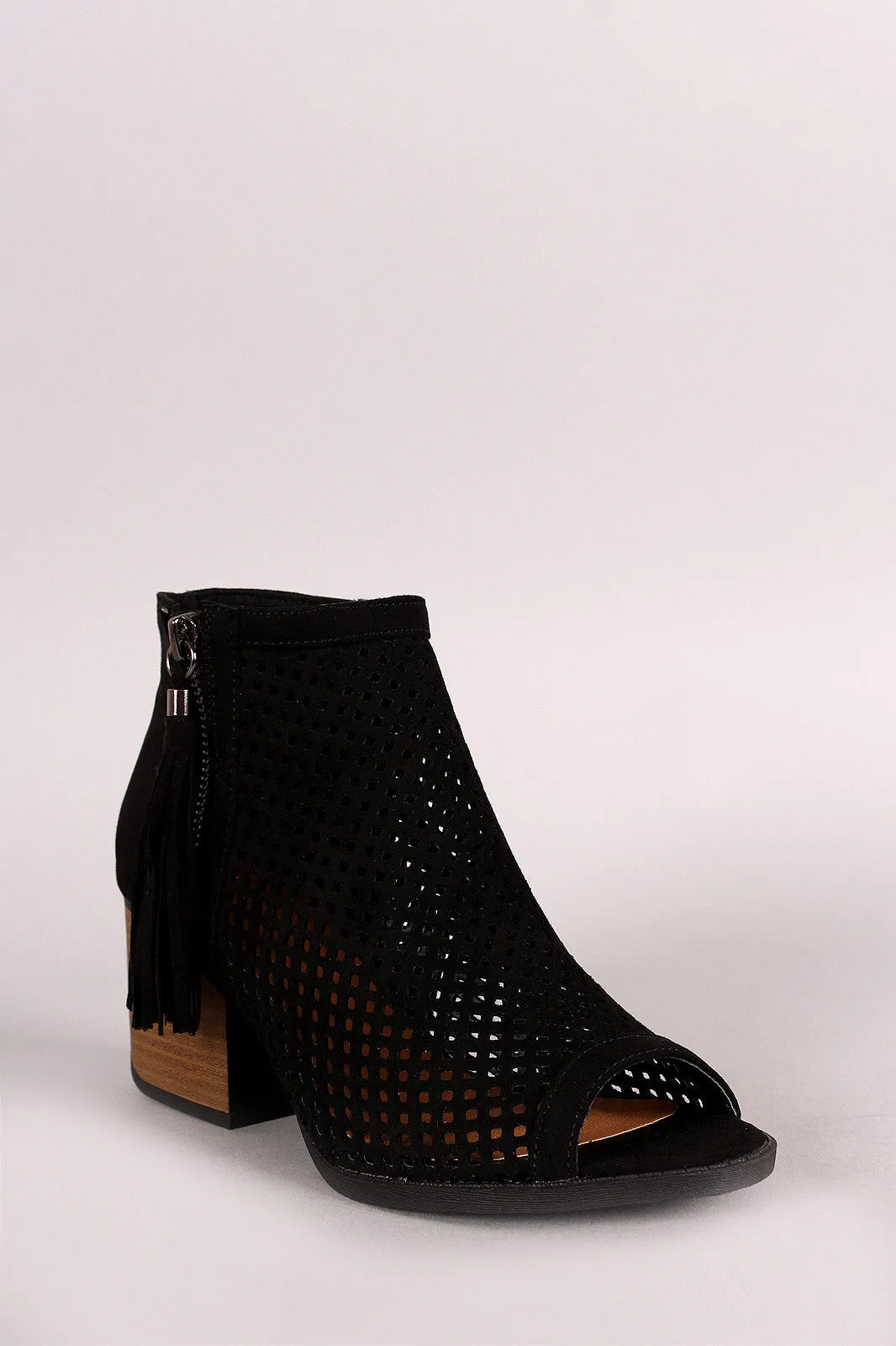 Qupid Suede Mesh Peep Toe Bootie