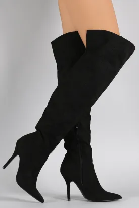 Qupid Suede Pointy Toe Stiletto Over-The-Knee Boots