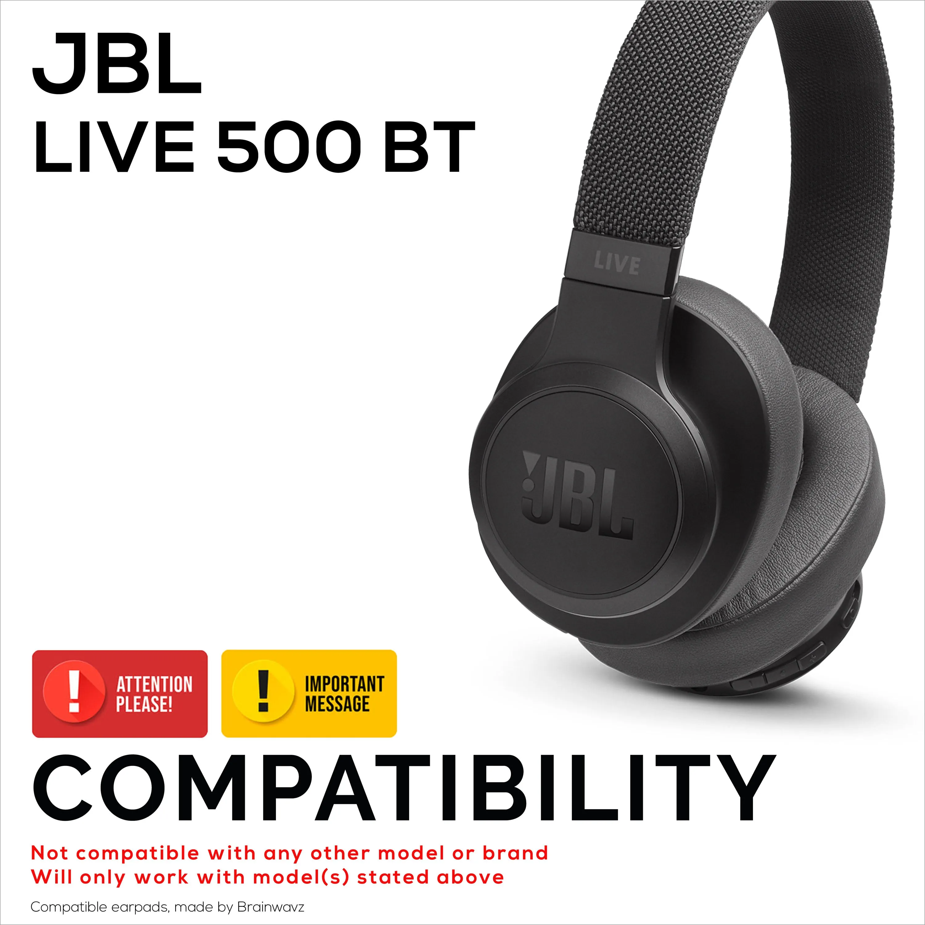 Replacement Earpads for JBL 500BT Headphones - PU Leather & Memory Foam Ear Cushion