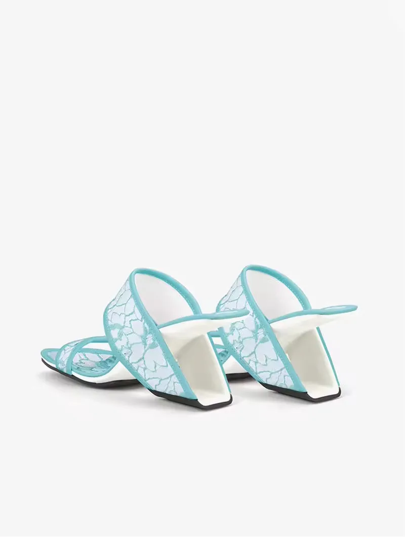 Sonia Blue Upper Lace Leather Mules