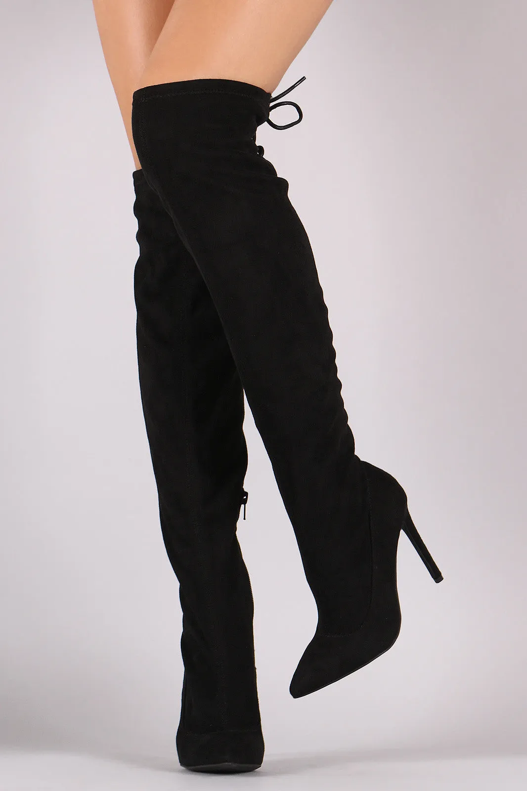 Suede Back Lace Up Stretchy Stiletto Boots