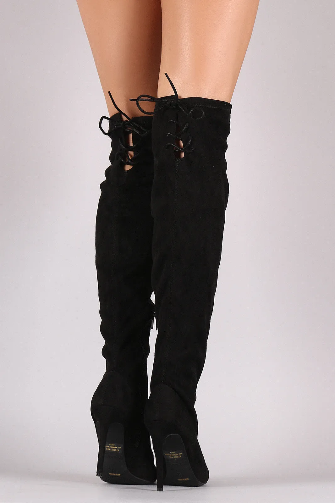 Suede Back Lace Up Stretchy Stiletto Boots